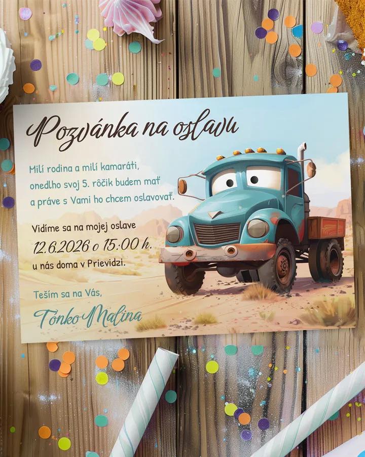 Detská pozvánka na oslavu - Nákladné auto 02