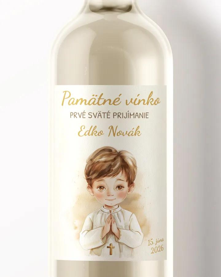 Etikety na víno a pálenku zo sviatosti krstu, prijímania, konfirmácie - motív 14 chlapec