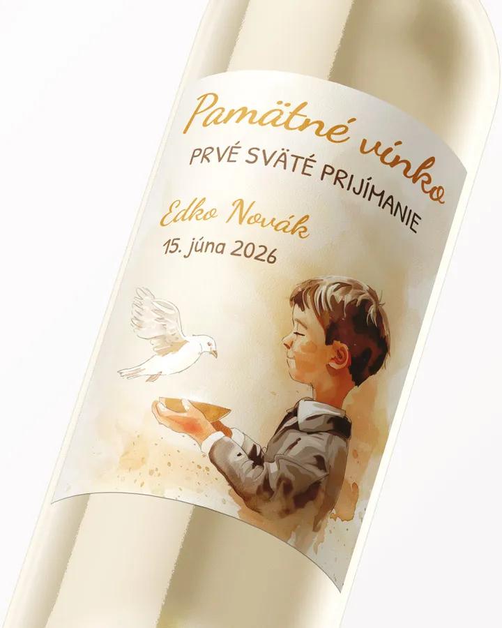 Etikety na víno a pálenku zo sviatosti krstu, prijímania, konfirmácie - motív 15 chlapec 2/3
