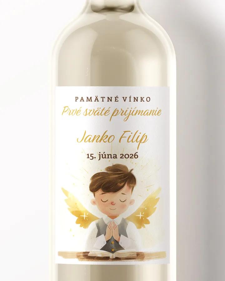 Etikety na víno a pálenku zo sviatosti krstu, prijímania, konfirmácie - motív 16 chlapec