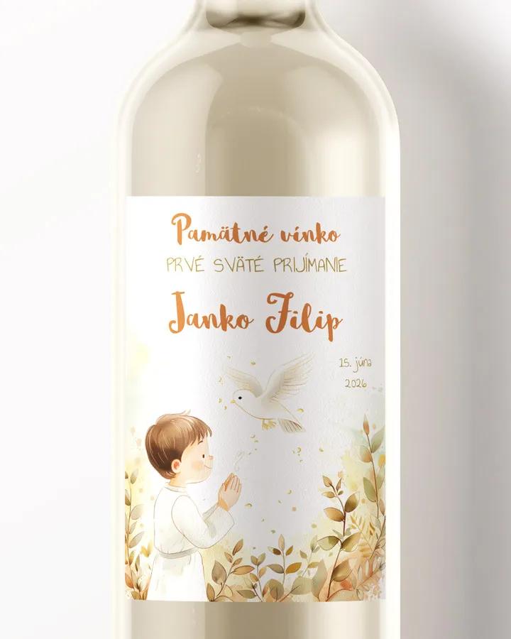Etikety na víno a pálenku zo sviatosti krstu, prijímania, konfirmácie - motív 17 chlapec