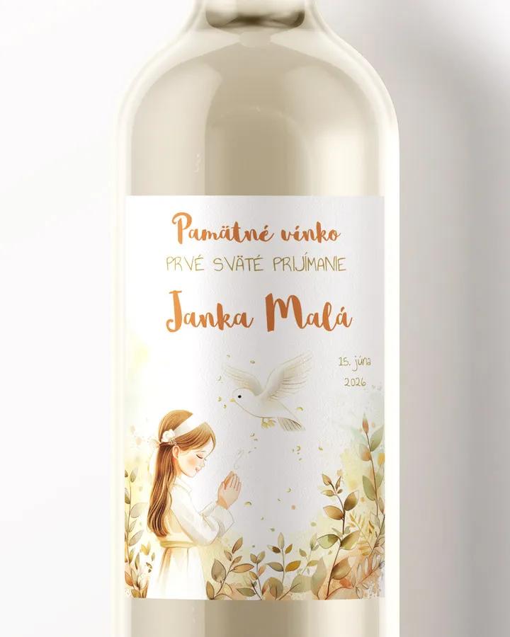 Etikety na víno a pálenku zo sviatosti krstu, prijímania, konfirmácie - motív 17 dievča