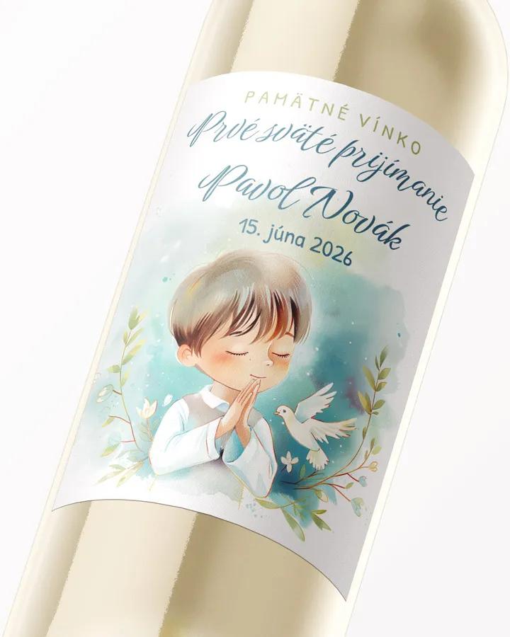 Etikety na víno a pálenku zo sviatosti krstu, prijímania, konfirmácie - motív 18 chlapec 2/3
