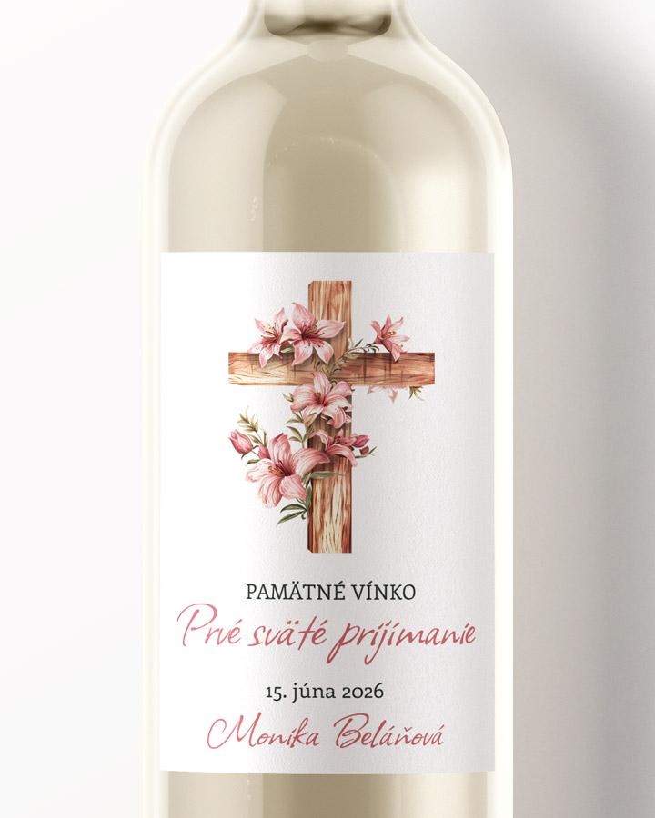 Etikety na víno a pálenku zo sviatosti krstu, prijímania, konfirmácie - motív 30 ružová 2/3