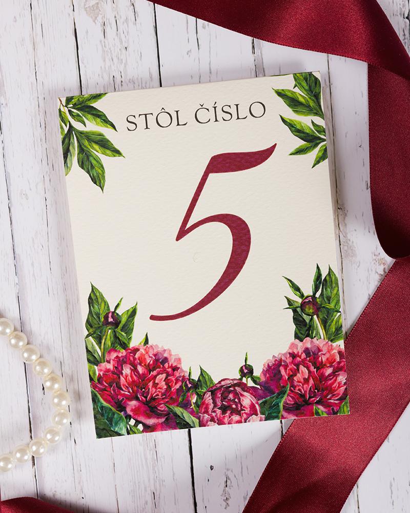 Svadobné číslovanie stolov – Pestré pivonky 4/7