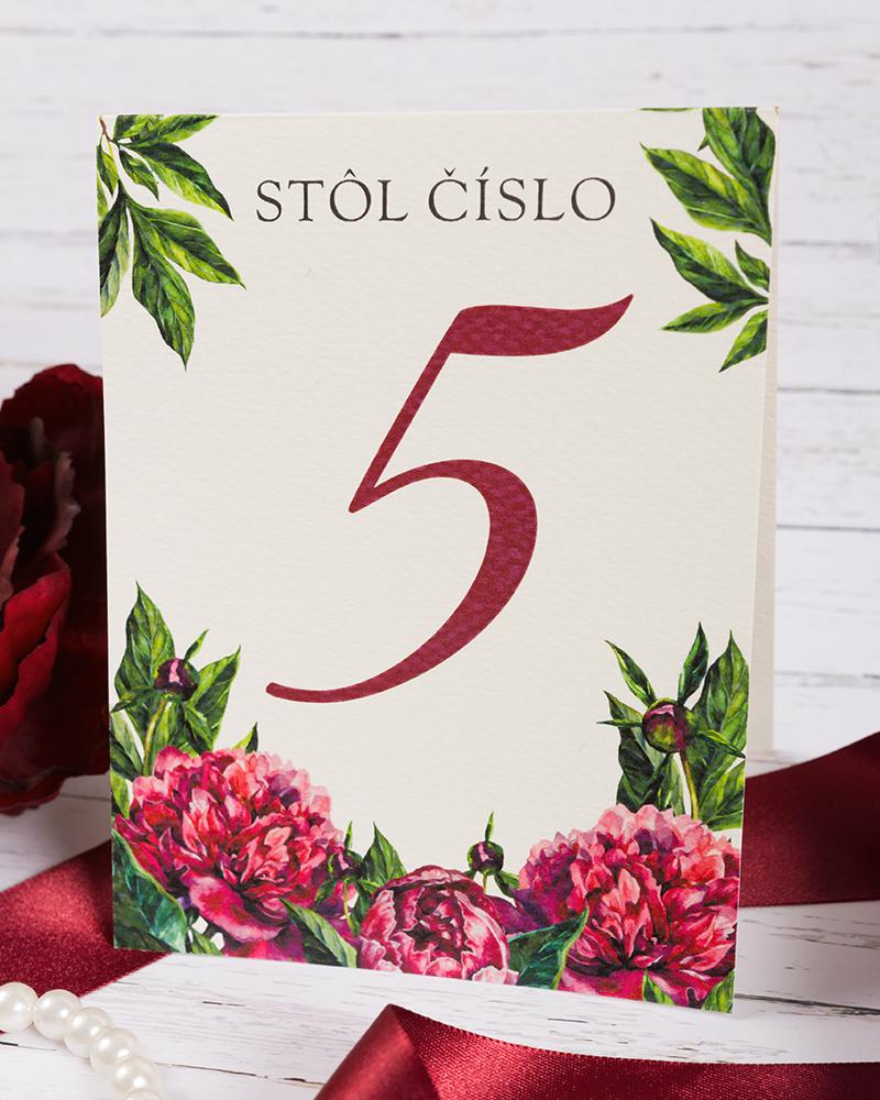 Svadobné číslovanie stolov – Pestré pivonky 2/7