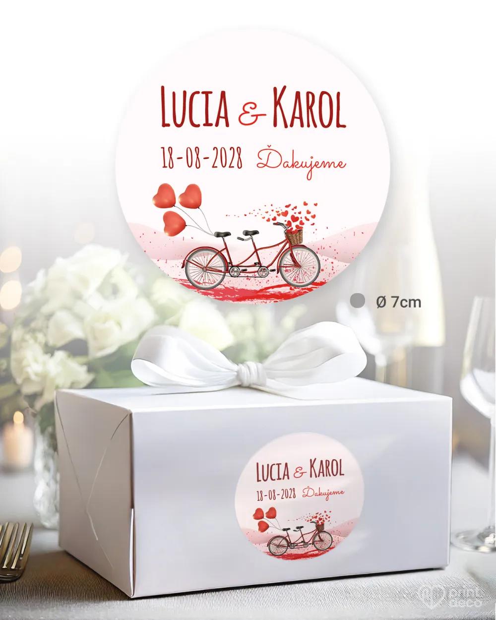 Nálepky na výslužky s motívom Svadobný bicykel 2/3
