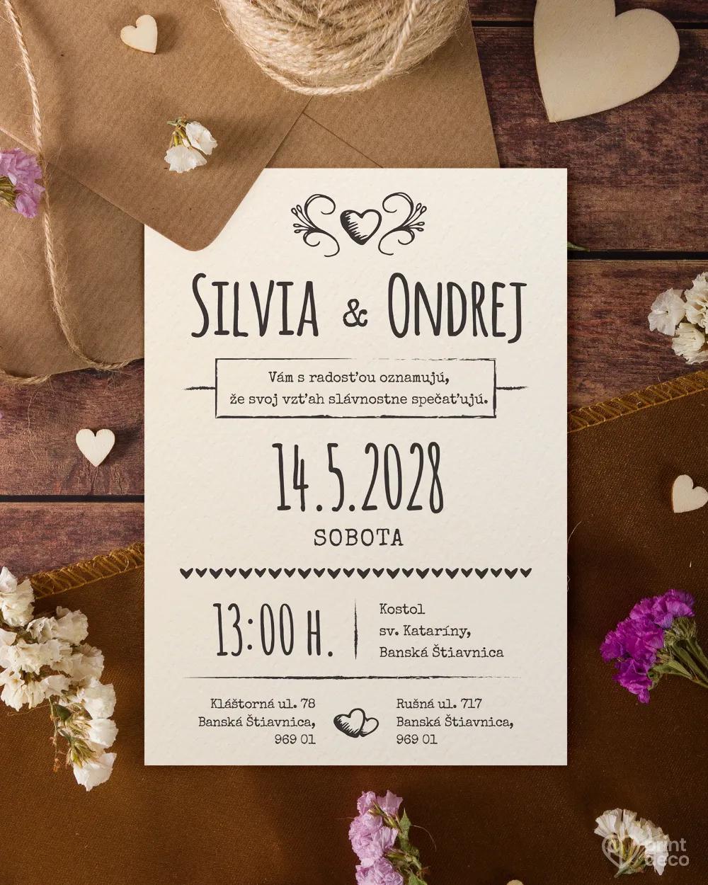 Jednoduché vintage svadobné oznámenia 6/9