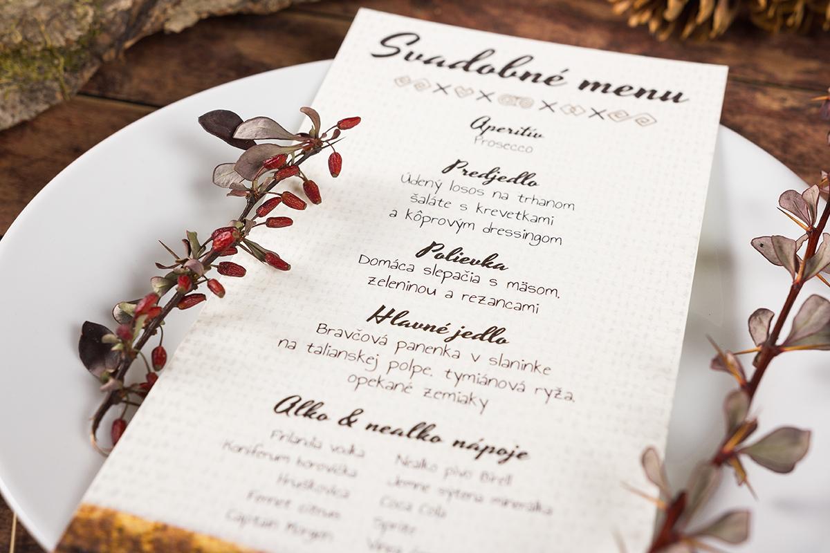 Svadobné menu s ľudovým dreveným motívom 1/3