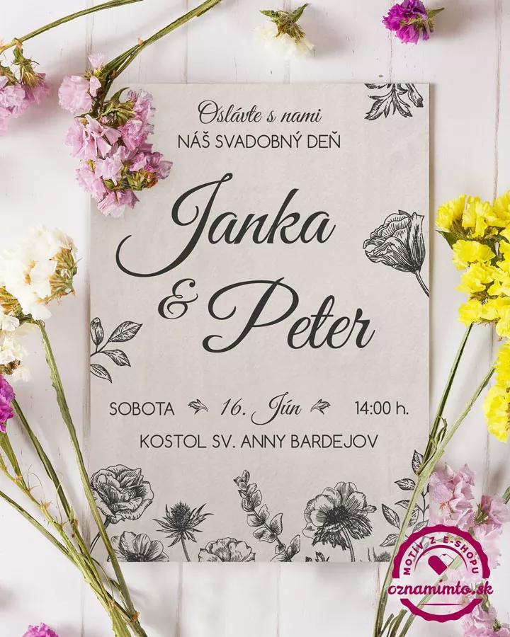 Svadobné oznámenia so svetlým motívom poľné kvety 1/4