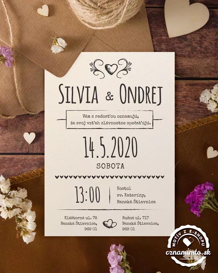 Jednoduché vintage svadobné oznámenia 1/9