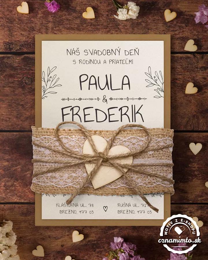 Svadobné oznámenia s čipkou a jutovým viazaním 10/12