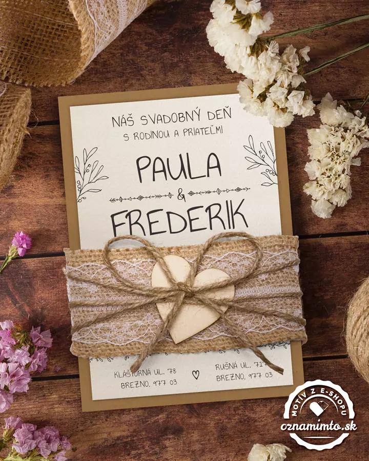 Svadobné oznámenia s čipkou a jutovým viazaním 9/12