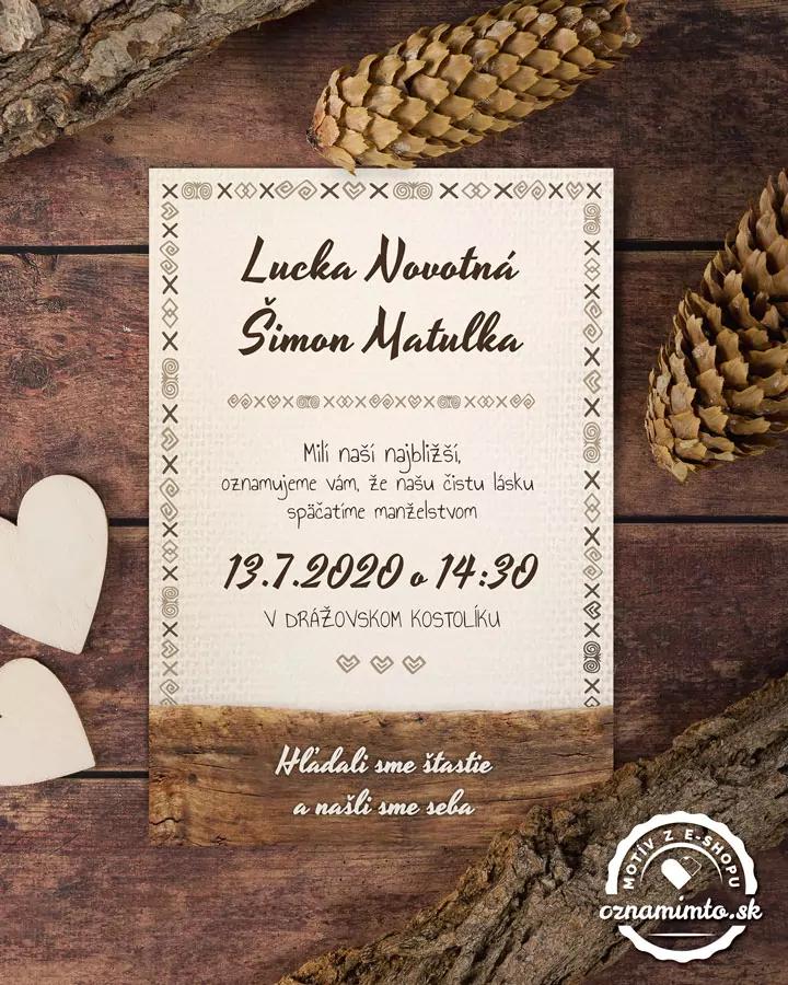 Svadobné oznámenia s ľudovým dreveným motívom 3/9
