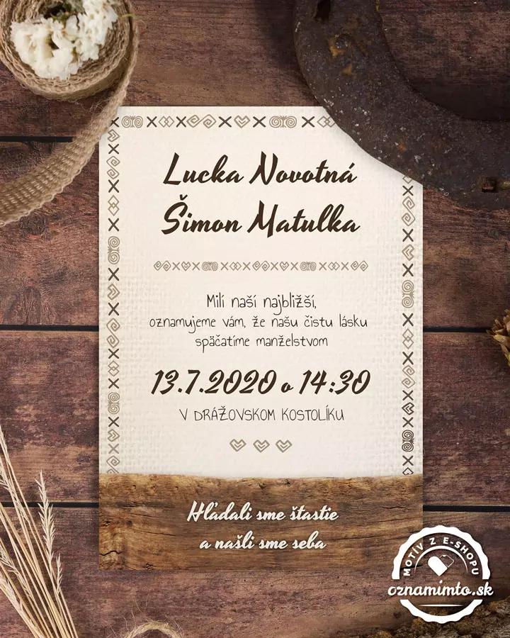 Svadobné oznámenia s ľudovým dreveným motívom 1/9