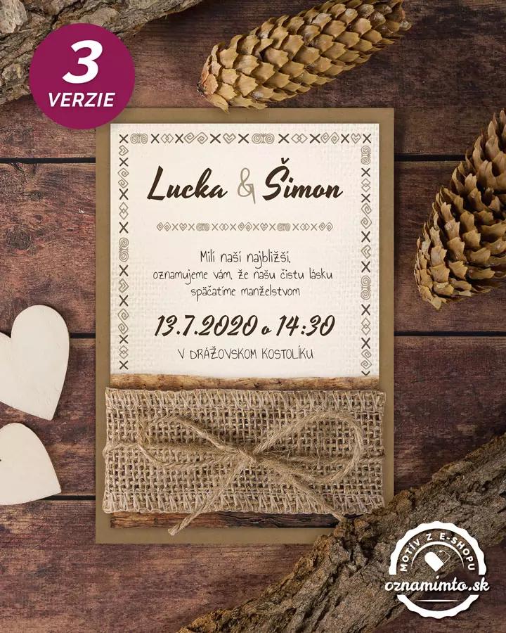 Svadobné oznámenia s ľudovým dreveným motívom