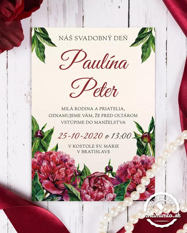 Svadobné oznámenia s pestrými pivonkami 5/6