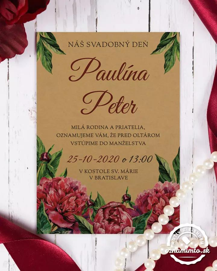 Svadobné oznámenia s pestrými pivonkami 4/6
