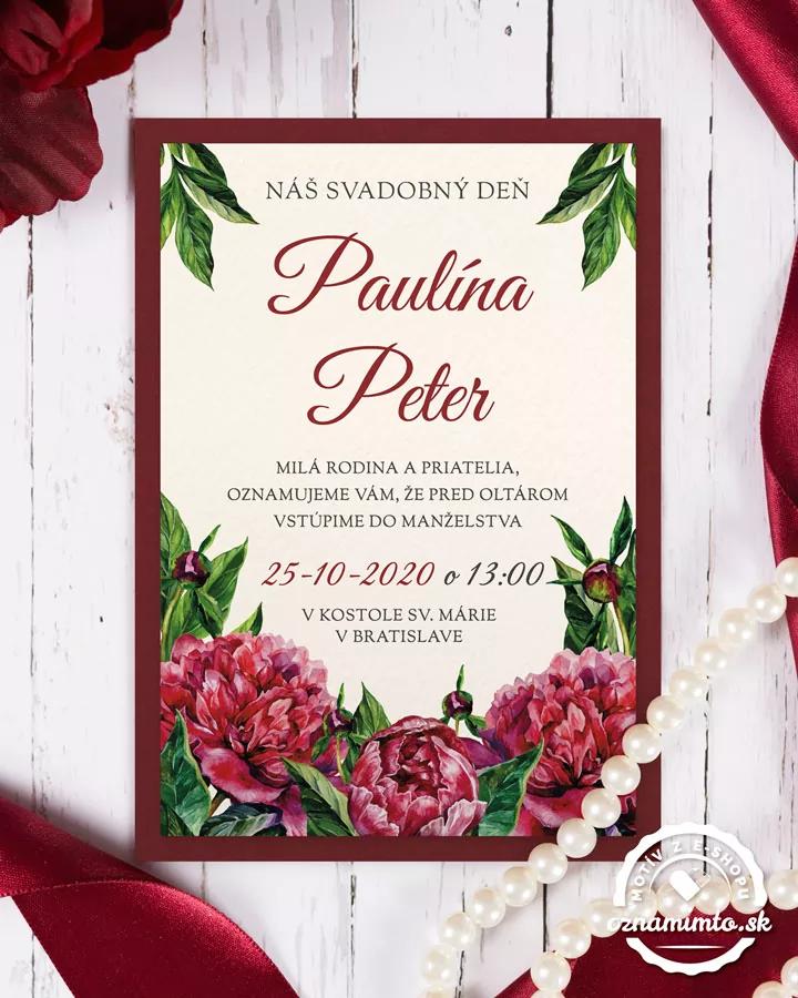 Svadobné oznámenia s pestrými pivonkami 3/6