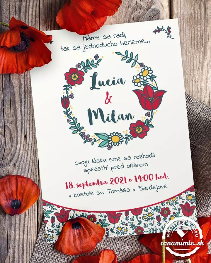 Svadobné oznámenia - Kreslené poľné kvety 04 1/2