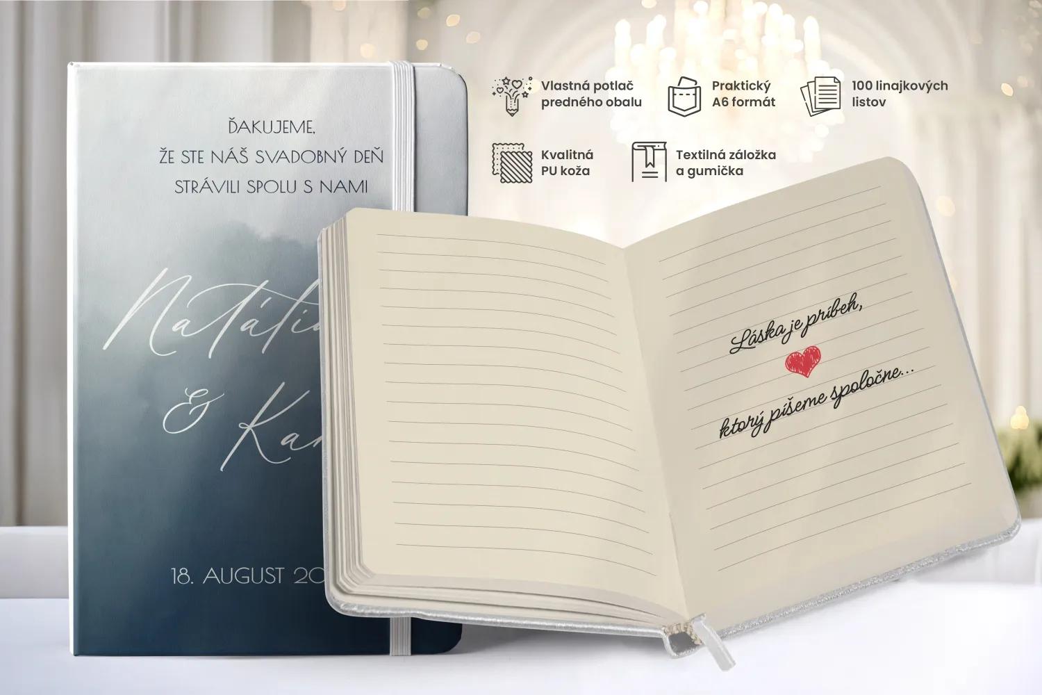 Personalizovaný svadobný zápisník pre hostí - vzor Akvarelová láska- modrá 1/2