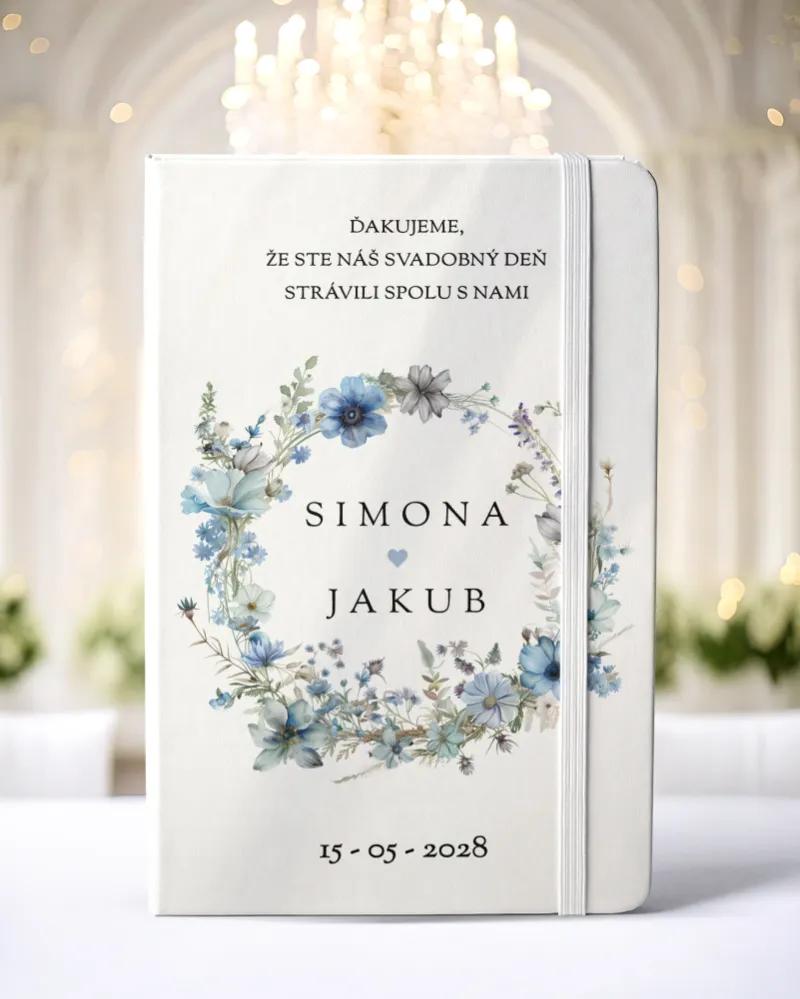 Personalizovaný svadobný zápisník pre hostí - vzor Modrý venček