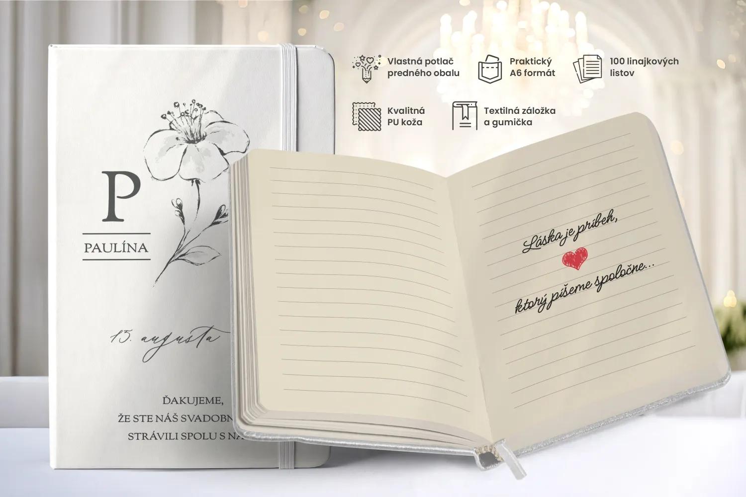 Personalizovaný svadobný zápisník pre hostí - vzor Kvetinová romanca 1/2