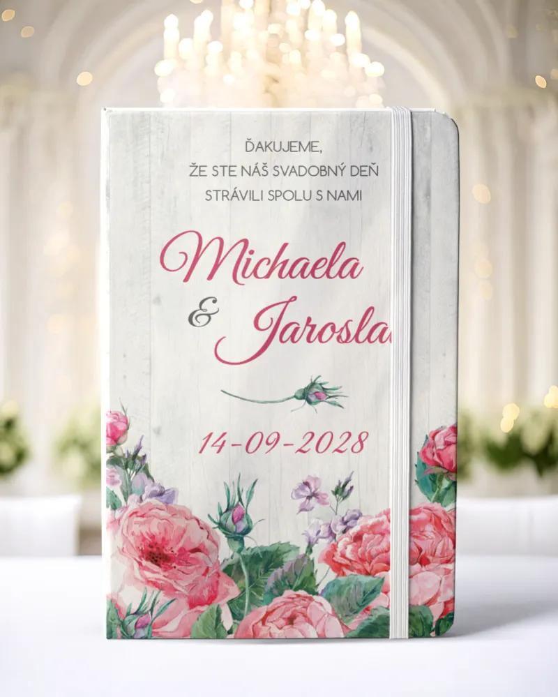 Personalizovaný svadobný zápisník pre hostí - vzor Ruža 02