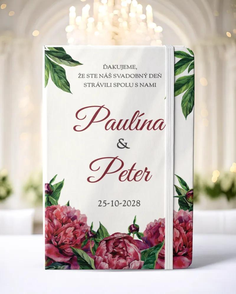 Personalizovaný svadobný zápisník pre hostí - vzor Pivonky