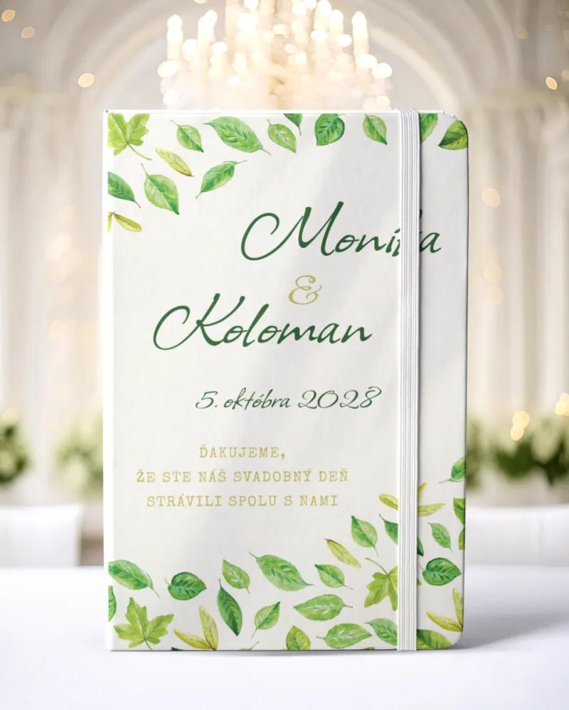 Personalizovaný svadobný zápisník pre hostí - vzor Svieže listy 01