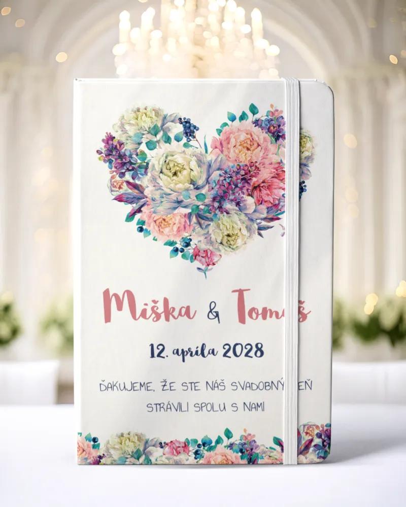 Personalizovaný svadobný zápisník pre hostí - vzor Pivonky s orgovánom