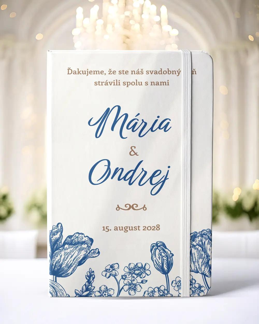 Personalizovaný svadobný zápisník pre hostí - vzor Modré poľné kvety