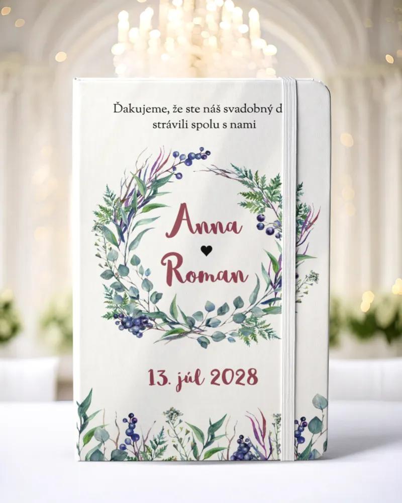 Personalizovaný svadobný zápisník pre hostí - vzor Eucalyptus s bylinkami