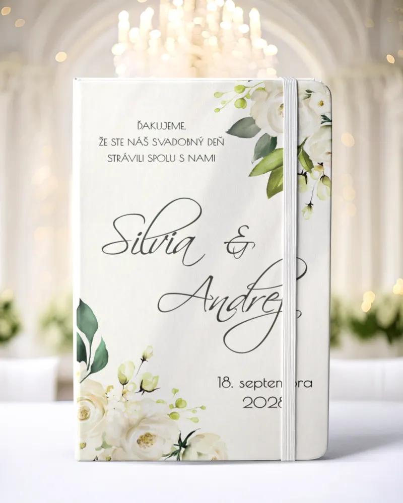 Personalizovaný svadobný zápisník pre hostí - vzor Biele ruže 02