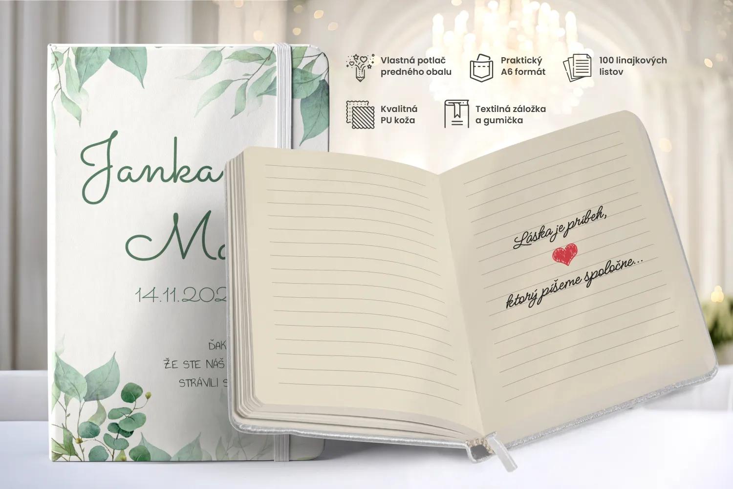 Personalizovaný svadobný zápisník pre hostí - vzor Greenery 05 1/2