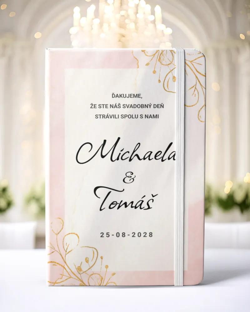 Personalizovaný svadobný zápisník pre hostí - vzor Farebný mramor s kvetmi
