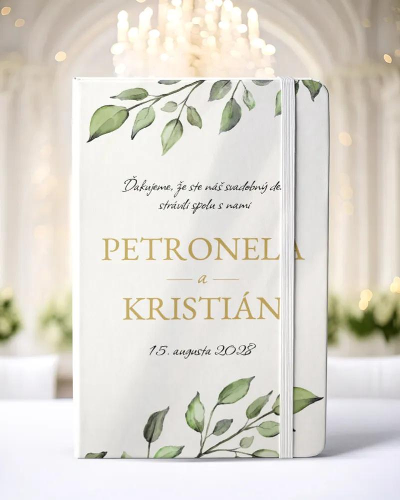 Personalizovaný svadobný zápisník pre hostí - vzor Greenery 05