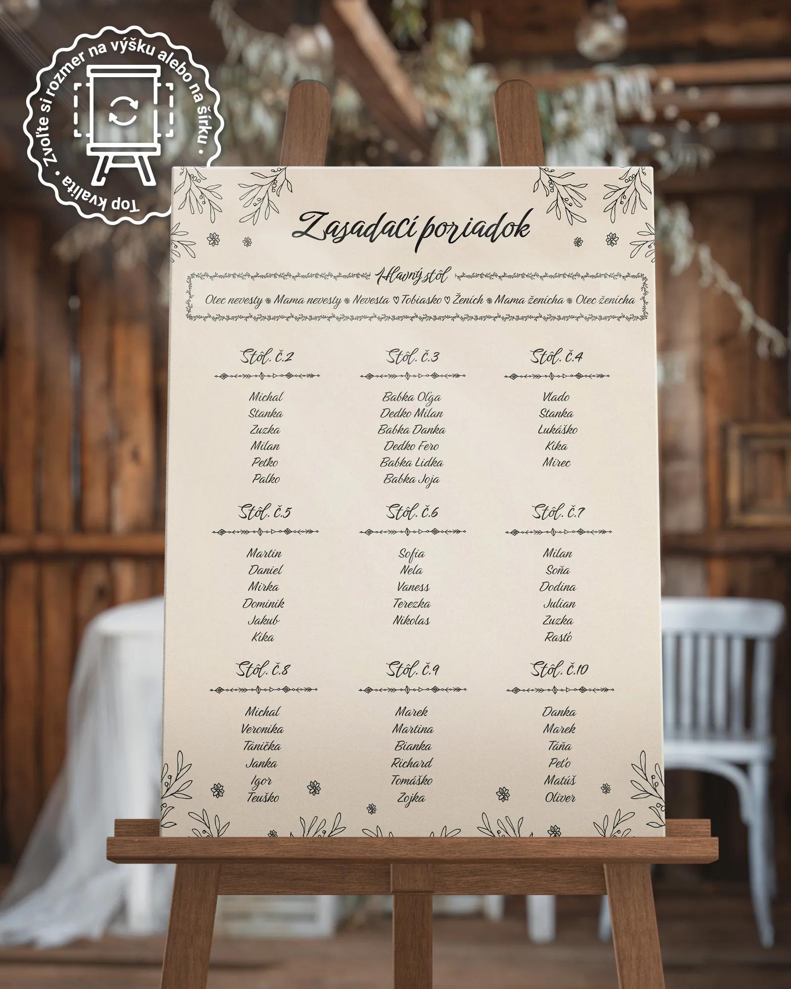 Svadobný zasadací poriadok vzor Vintage 03