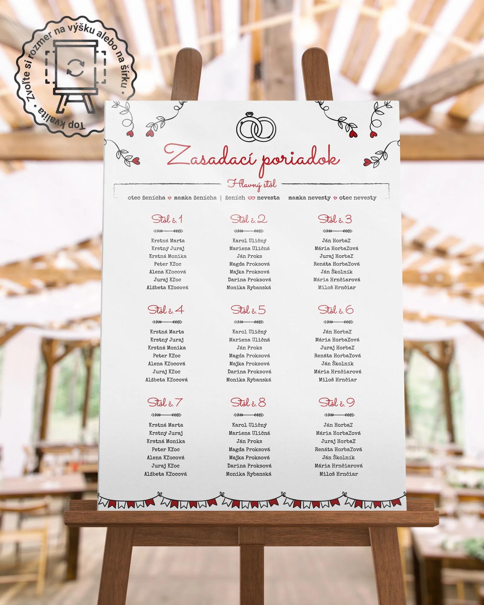 Svadobný zasadací poriadok vzor Jednoduchý kraft