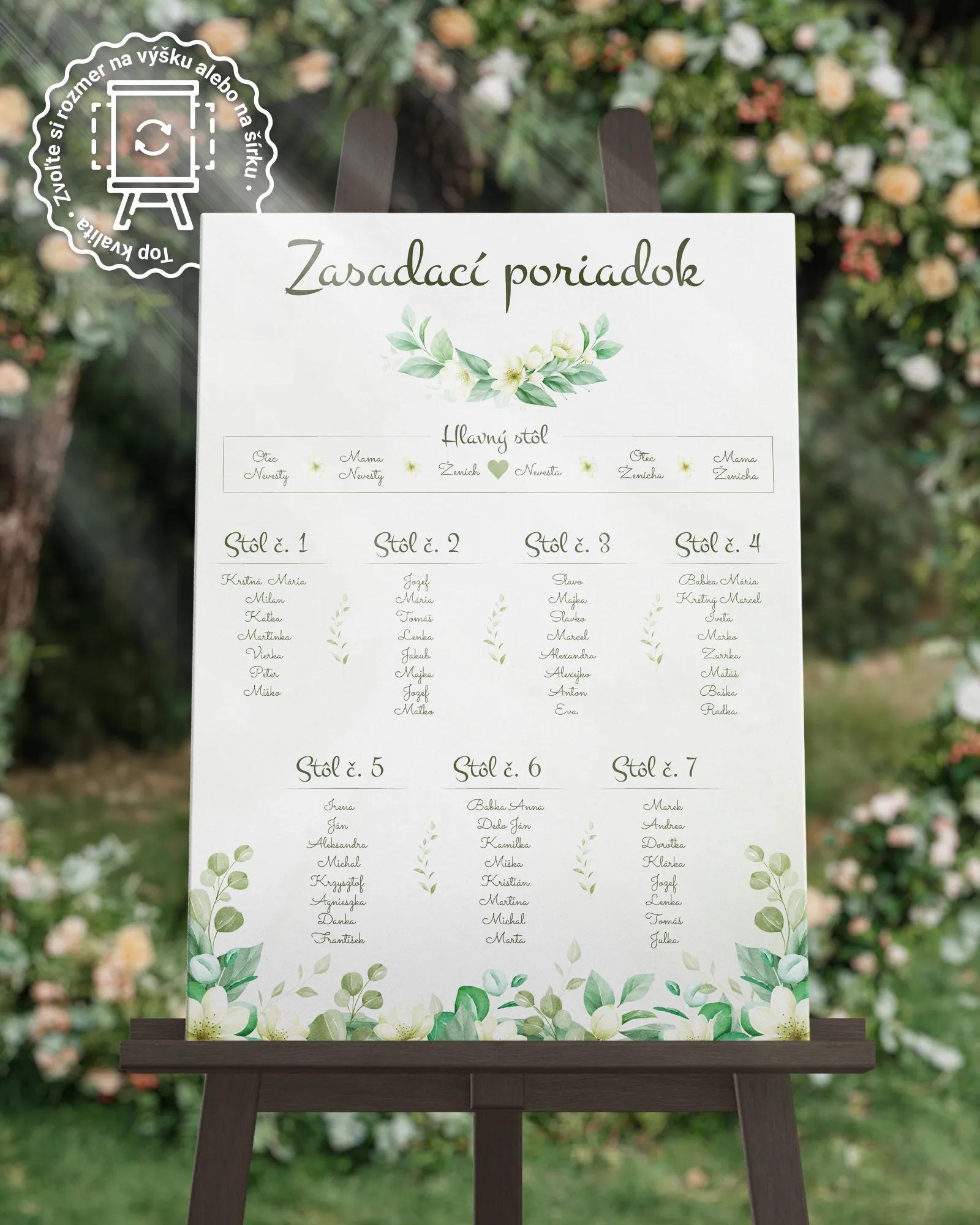 Svadobný zasadací poriadok vzor Biele kvety
