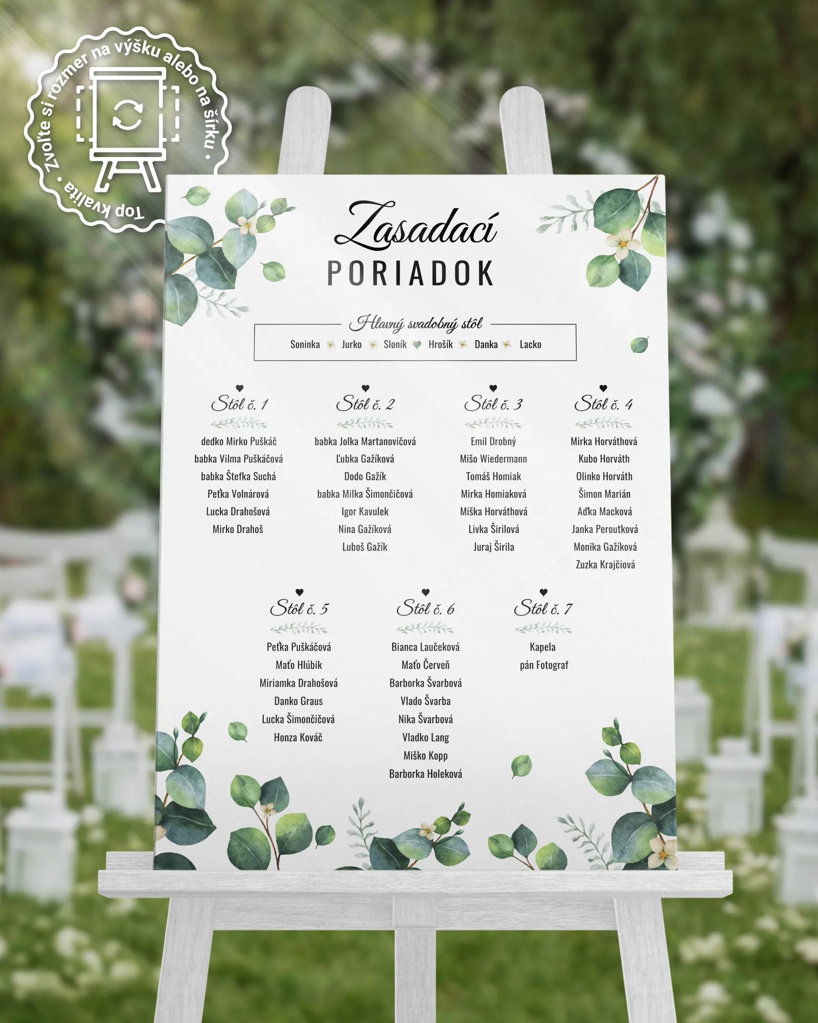 Svadobný zasadací poriadok vzor Greenery 04