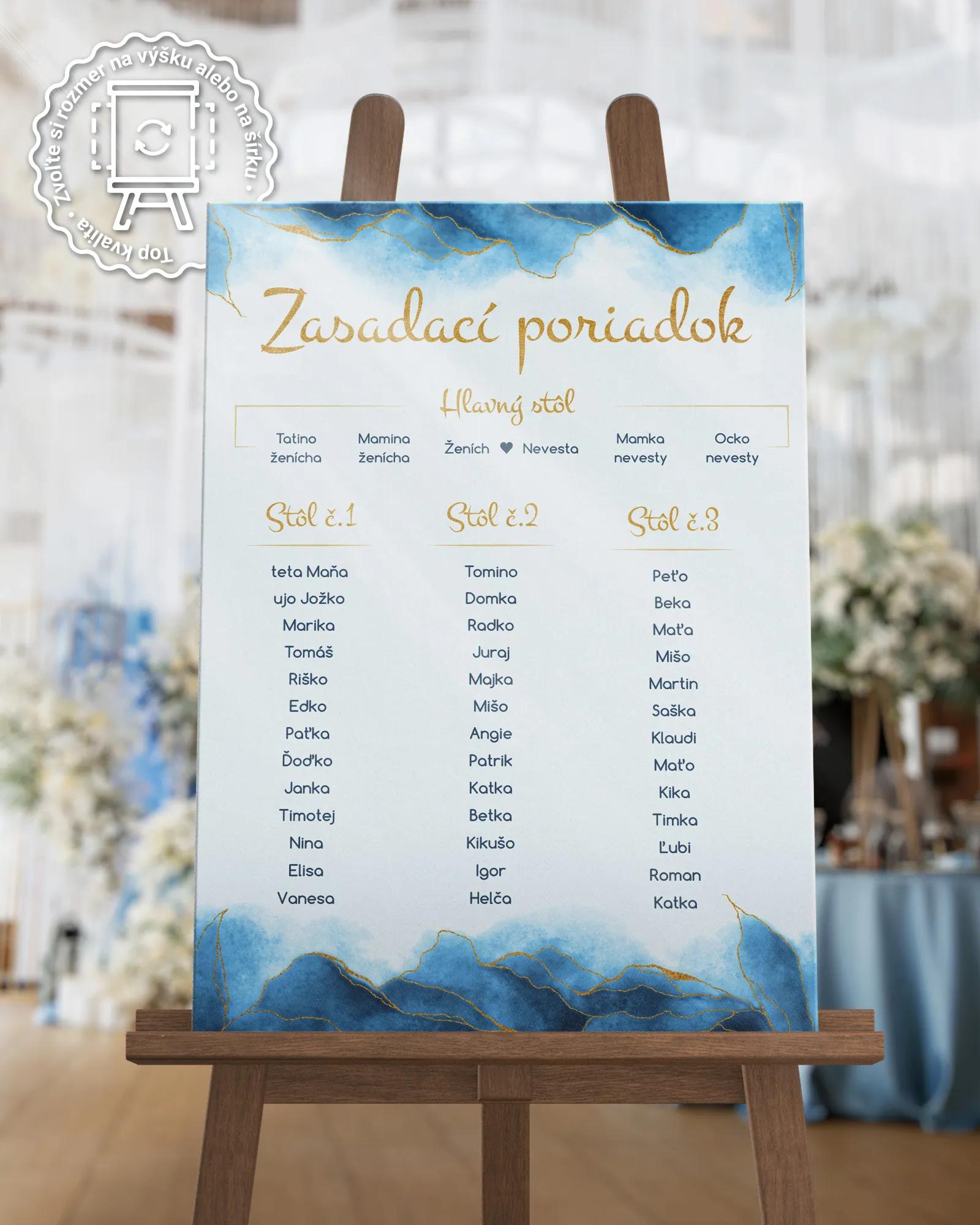 Svadobný zasadací poriadok vzor Abstrakt 04 - modrá