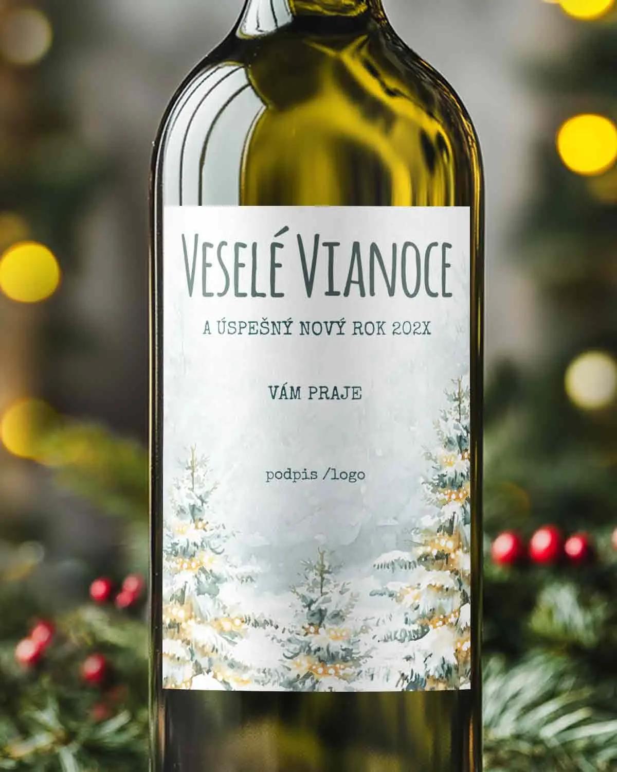 Vianočné etikety na fľaše Zasnežený stromček