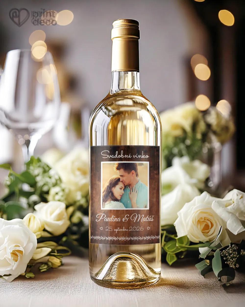 Svadobné etikety s fotografiou - Nežné chvíle tmavé drevo 1/2