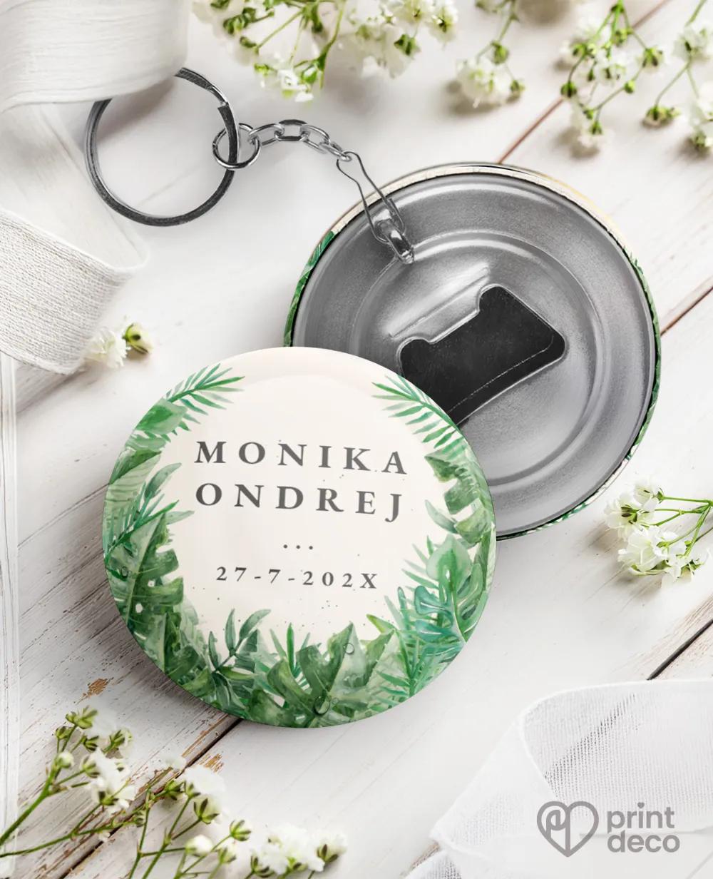 Svadobné kľúčenky s otváračom v Greenery motíve I.