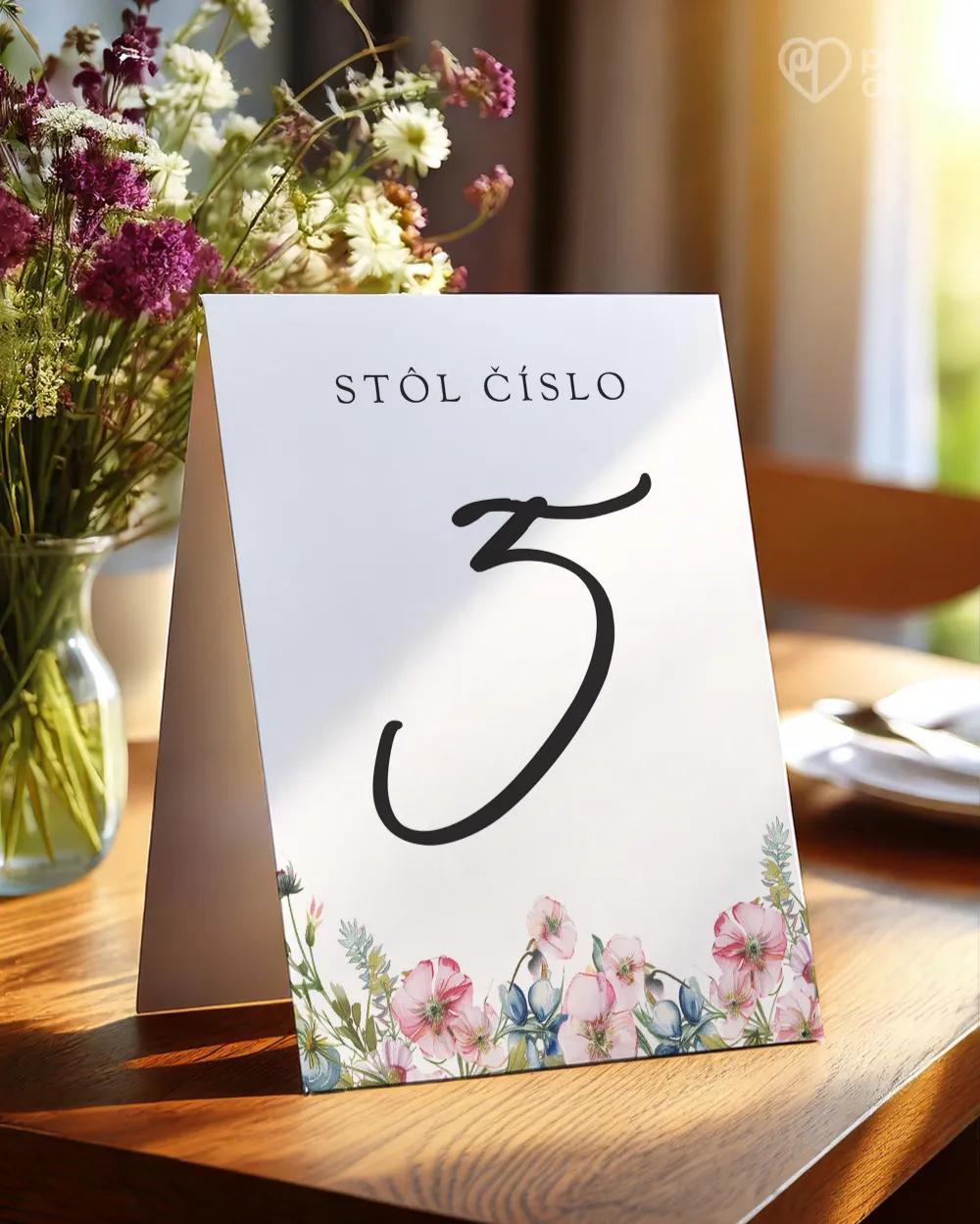 Svadobné číslovanie stolov – Ružový venček I.