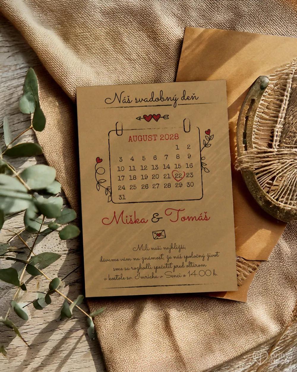 Jednoduché svadobné oznámenia s kalendárikom Kraft 1/2