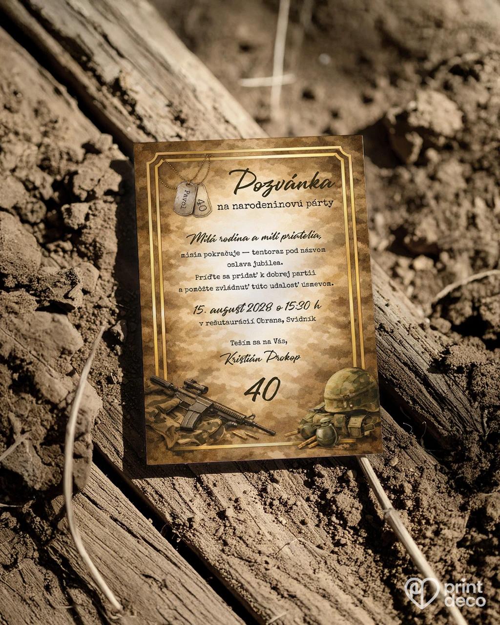 Pozvánka na narodeniny pre vojaka 01 1/2