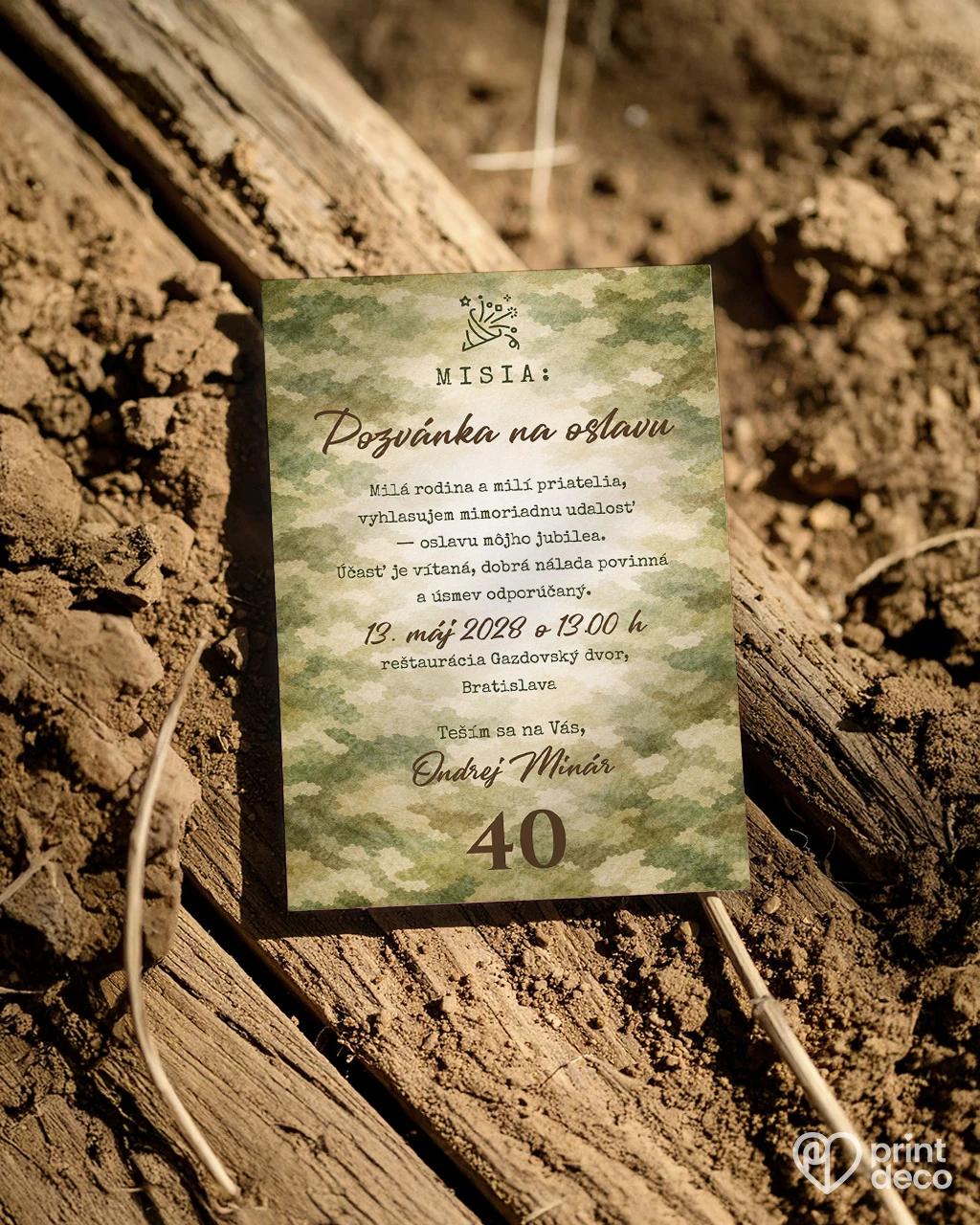 Pozvánka na narodeniny pre vojaka 03 1/2