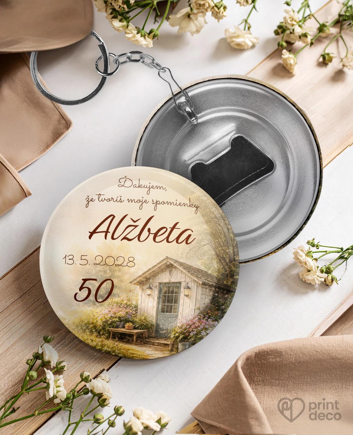 Kovová kľúčenka s otváračom z oslavy pre záhradkára 01